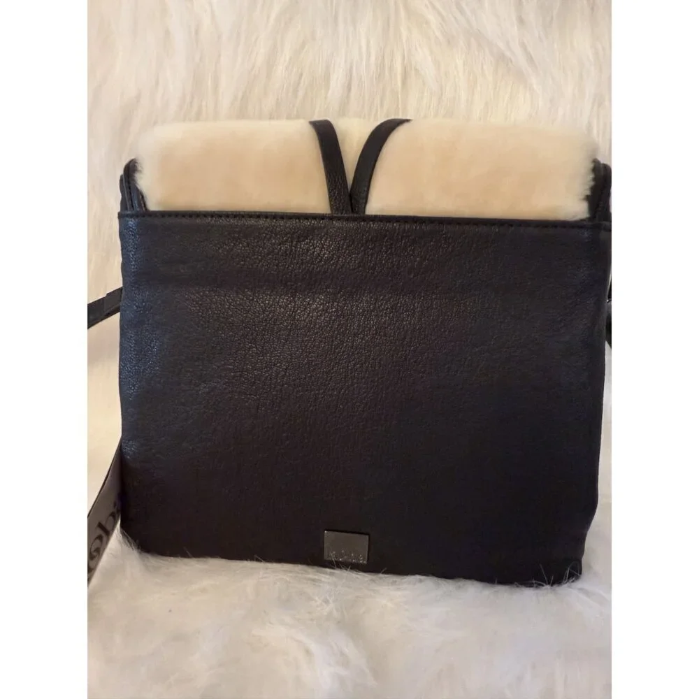 Kooba Yukon Medium Leather & Shearling Crossbody Black Ivory
